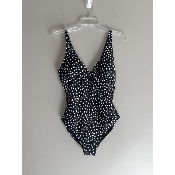 Leilani One Piece Swimsuit Black White Adjustable Straps Flatter Bra Cups 10 NWT - Picture 4 of 13